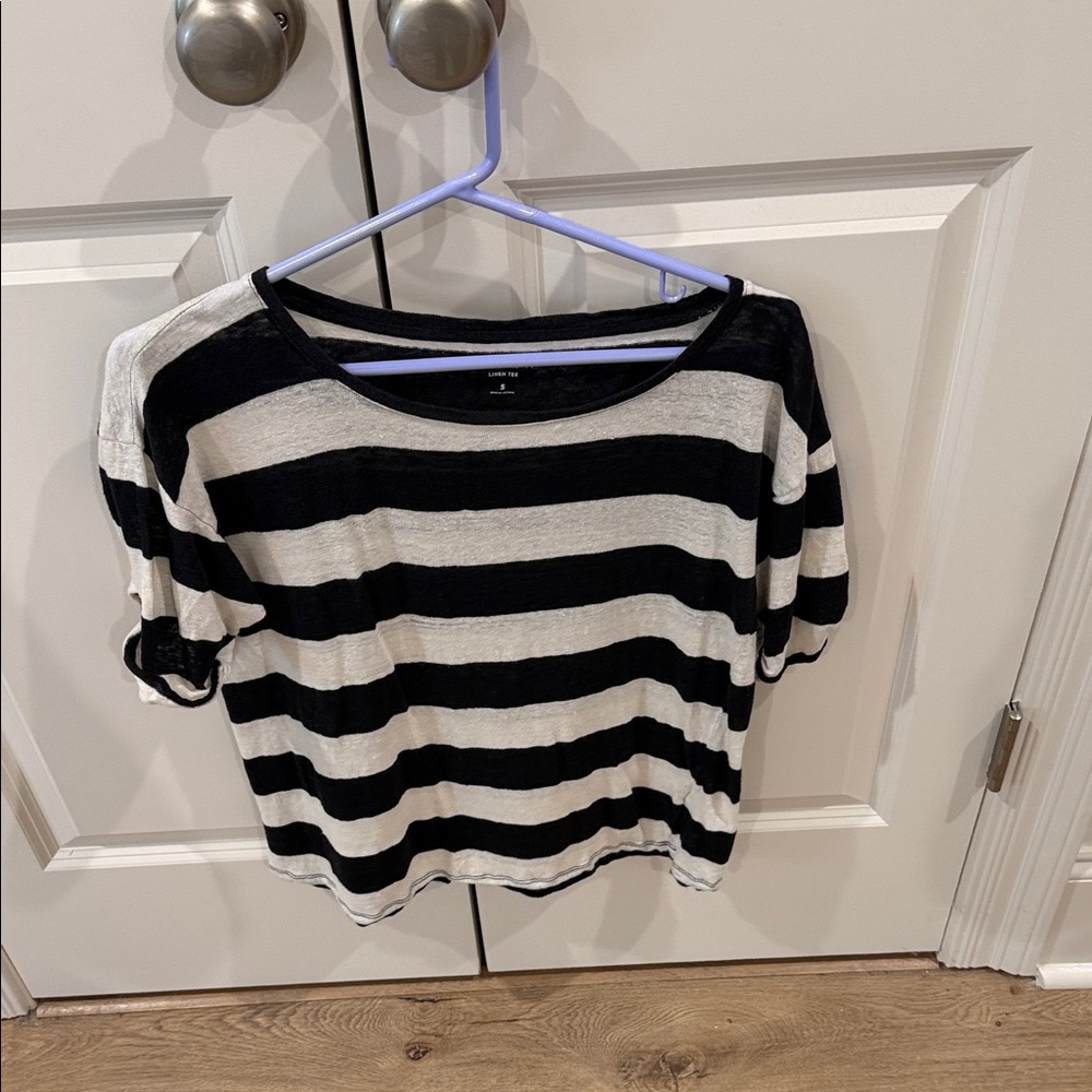 J. Crew Black and White Striped Short Sleeve Top